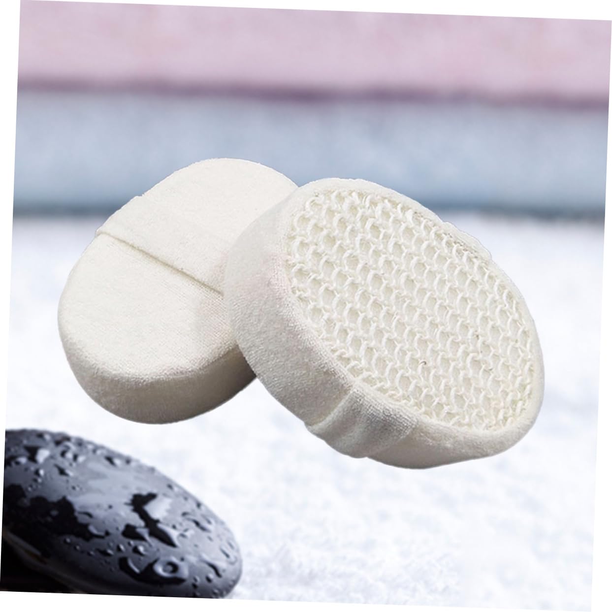 WOFASHPURET 2pcs Exfoliating Cotton Linen Loofah Sponge Pads for Scrubbing Gentle Deep Cleansing Spa Experience with Elastic Hand Strap for Shower and Bath