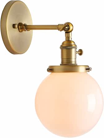 Permo Vintage Industrial Wall Sconce Lighting Fixture with Mini 5.9" Round Globe Milk White Glass Hand Blown Shade (Anqitue)