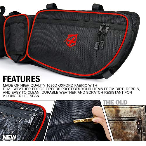 Image of Xprite UTV Front Side Door Storage Bags for 2017, 2018, 2019, 2020 Can-Am Maverick X3 Max XRS XDS Turbo R, Off-road Multi-Purpose Organizer Pocket w /Cup, Phone Holder & Removable Knee Pad - Redlining
