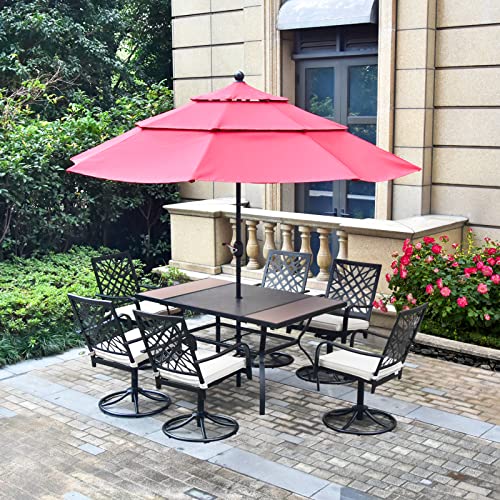 Edmaxwell Patio Dining Table 60"X 37" Rectangular Outdoor Metal Table For 6 Large Furniture Tables Bistro Table Wood Like And Marbling Table Top With 1.73” Umbrella Hole For Garden Backyard Poolside #TOP1