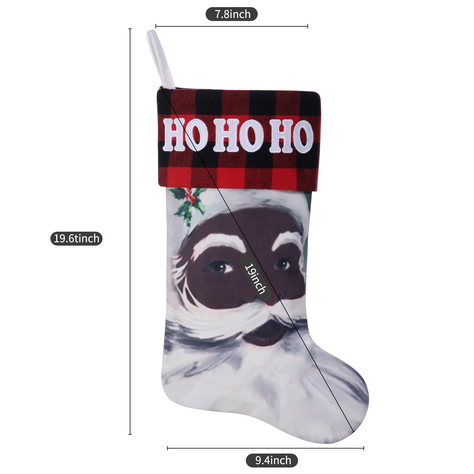 Calcetín de Navidad de Papá Noel negro de 19 pulgadas con bordado, Papá Noel afroamericano para decoración navideña