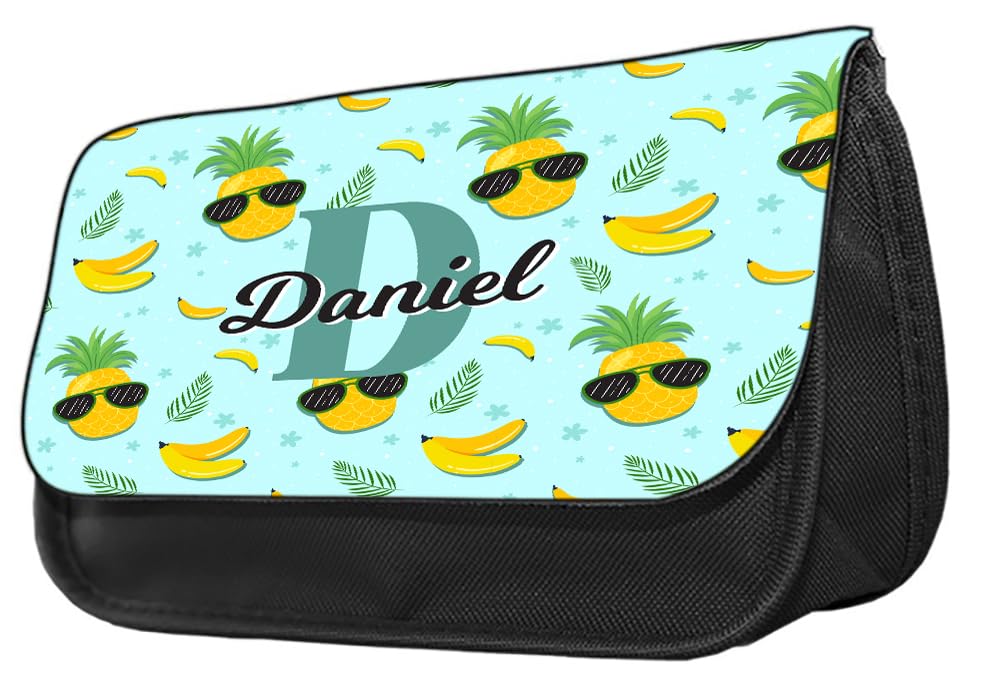 Getagift Personalised Fruits Patterns Theme, Initial with Name, Alphabet Pencil Case, Make up Bag, Back to School, Zipper Pouch, Cosmetic Brush Pouch. (Pineapple)