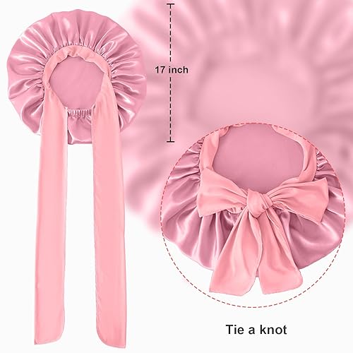 Miniatura 2 de Gorro de satén grande de seda para dormir, gorro de satén de doble capa para mujer, gorro de ducha de cabello rizado natural