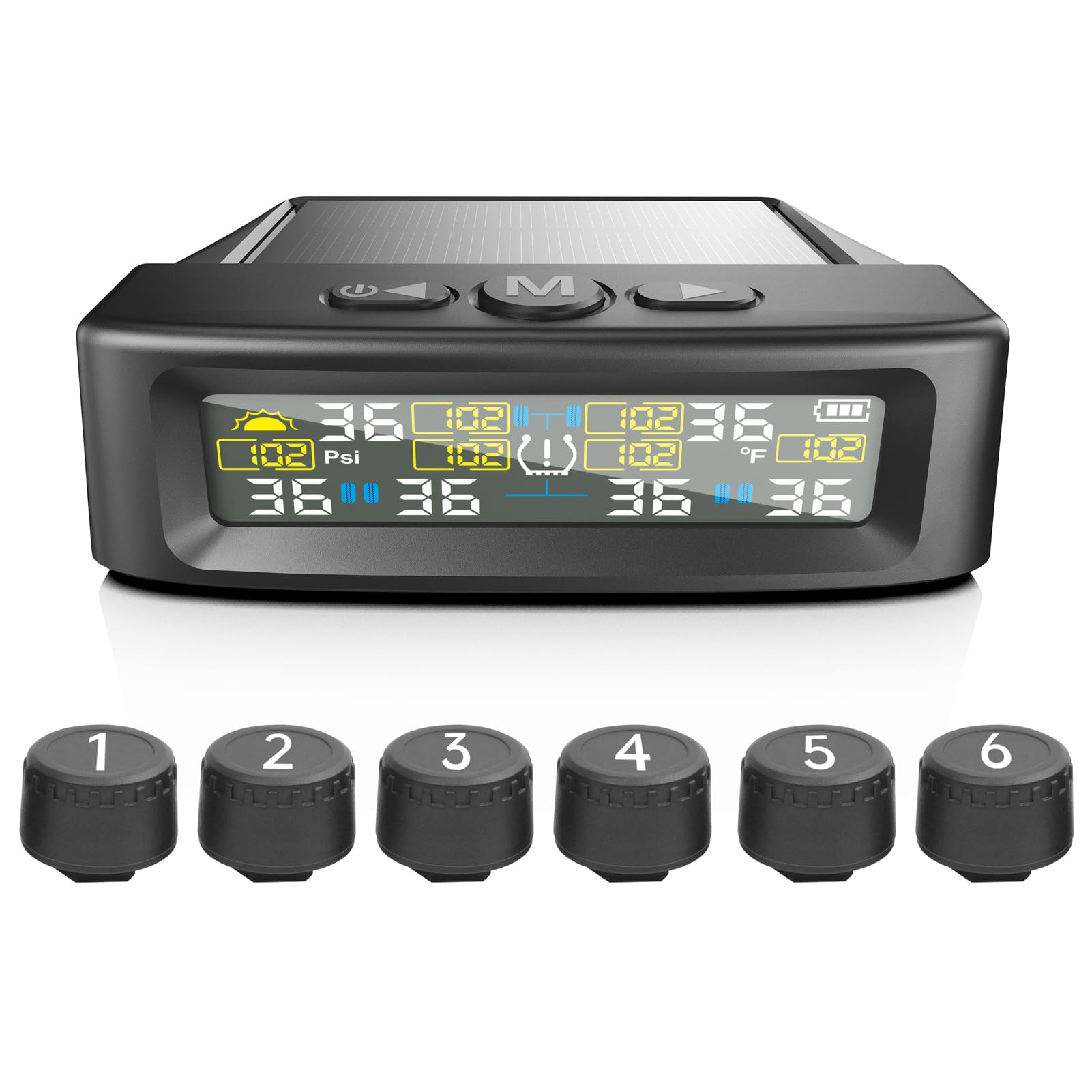 Système Surveillance Pression Pneus Shkalacar 6 Roues - Écran Solaire/USB, Capteurs Sans Fil, Pour Camion/camping-car