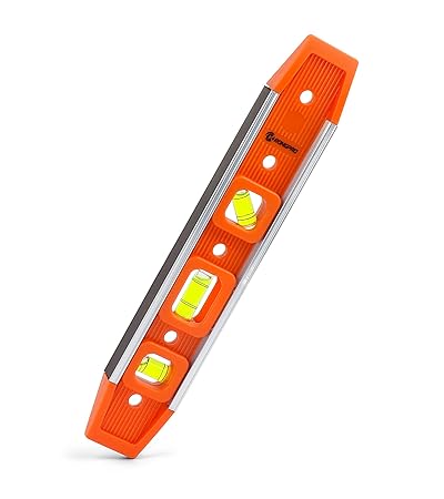 RONGPRO 9 Inch Torpedo Level Magnetic Box Level, Measuring Shock Resistant Torpedo Level with 45 degree/90 degree/180 degree Bubbles - Orange
