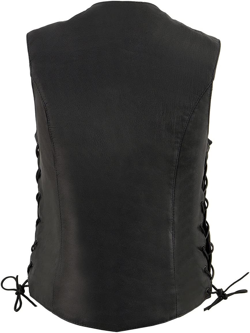 Milwaukee Leather MLL4546 Women's Black Premium Leather Lightweight V-Neck Motorcycle Rider Vest w/Side Laces - Image 5