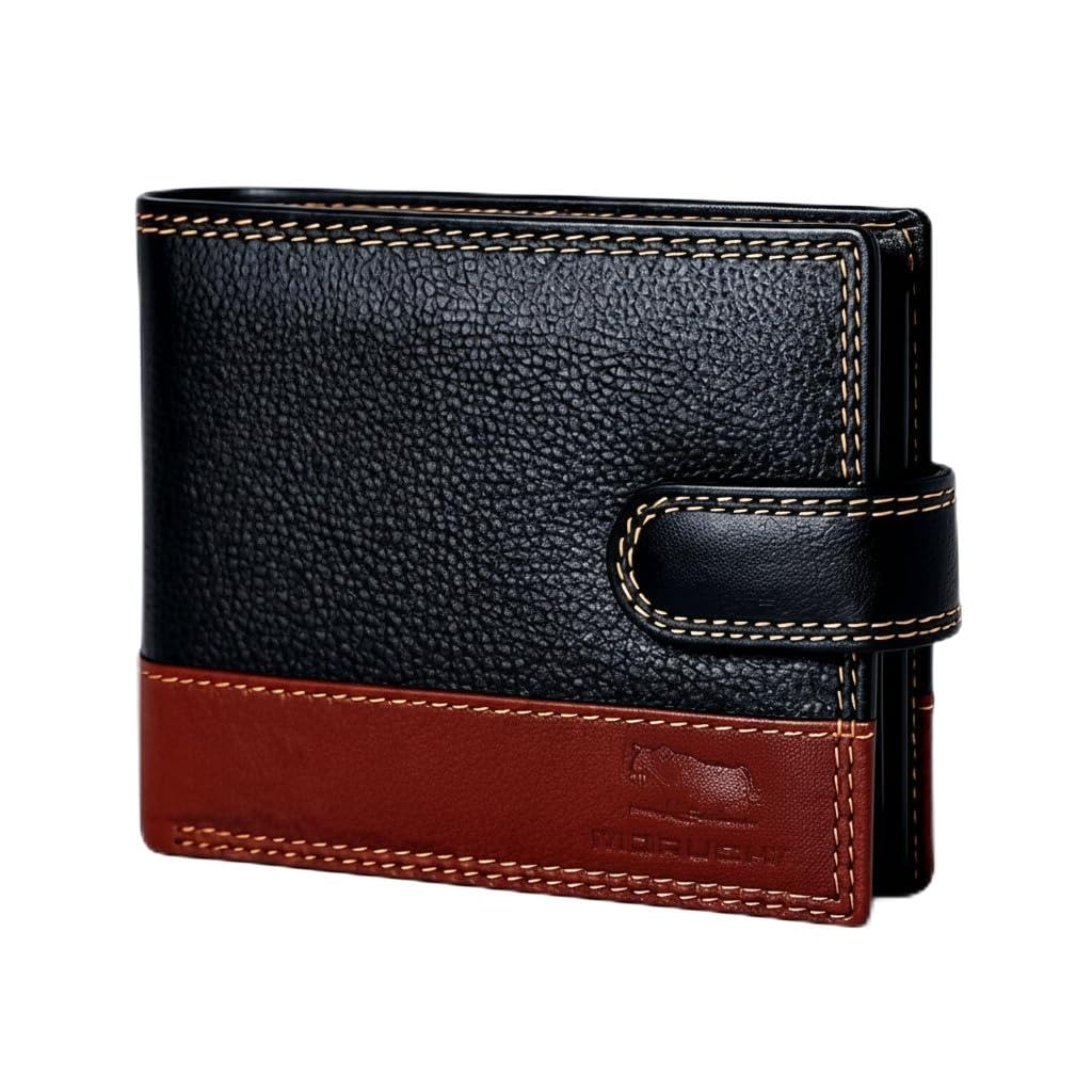 RFID Blocking Genuine Leather Wallet for Men โ Slim Bifold Bull Leather Wallet with Coin Pocket, ID Window, 8 Card Slots โ Premium Black/Brown Luxury Gift Box (Model #M75)
