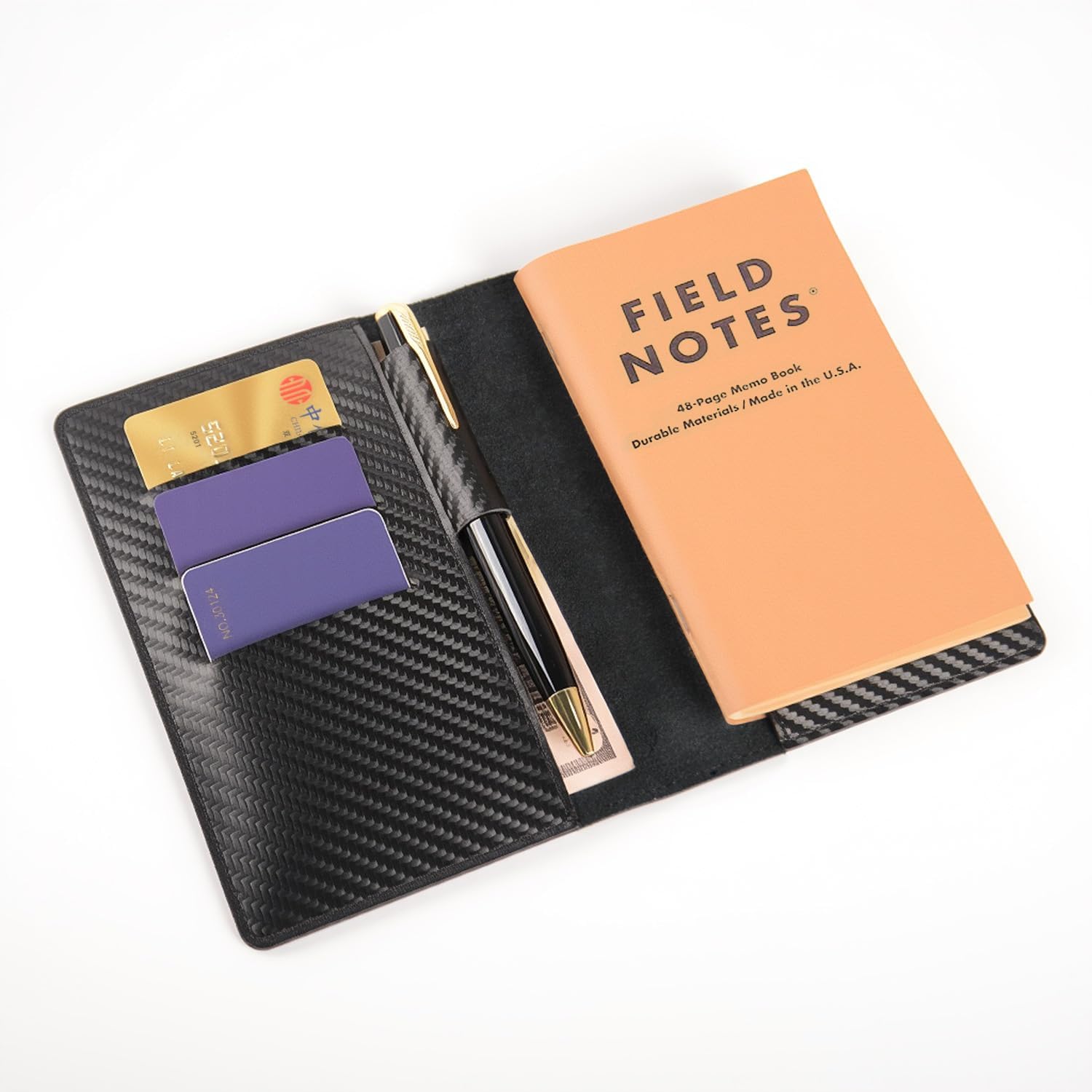 signal blocker Leather Journal Cover for Field Notes - Carbon Fiber Pattern, Handmade RFID Blocking Journal Cover for 3.5 x 5.5 Field Notes, Moleskine, Wallet & Notebook Case