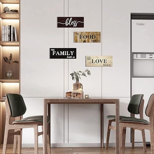 Miniatura 5 de Creoate Letreros de cocina para decoración de pared, 4 piezas de madera con texto en inglés "Bless Food" para decoración de pared de cocina,
