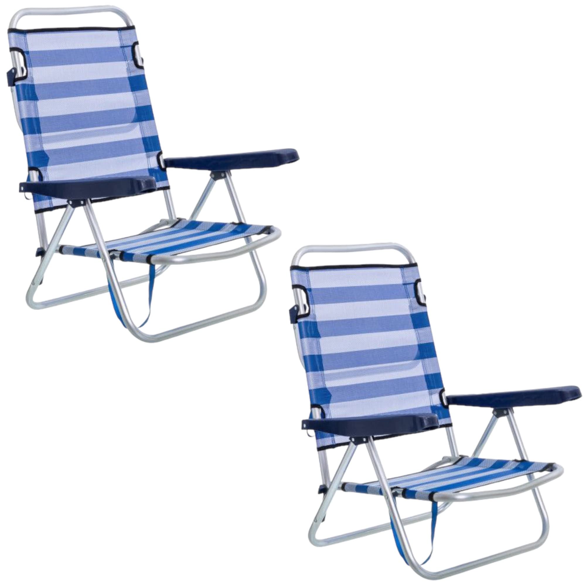 TIENDA EURASIA® Pack de 2 Sillas de Playa Plegables - Respaldo Reclinable a 4 Posciones - Estructura Aluminio y Textileno - 61 X 47 X 80 cm