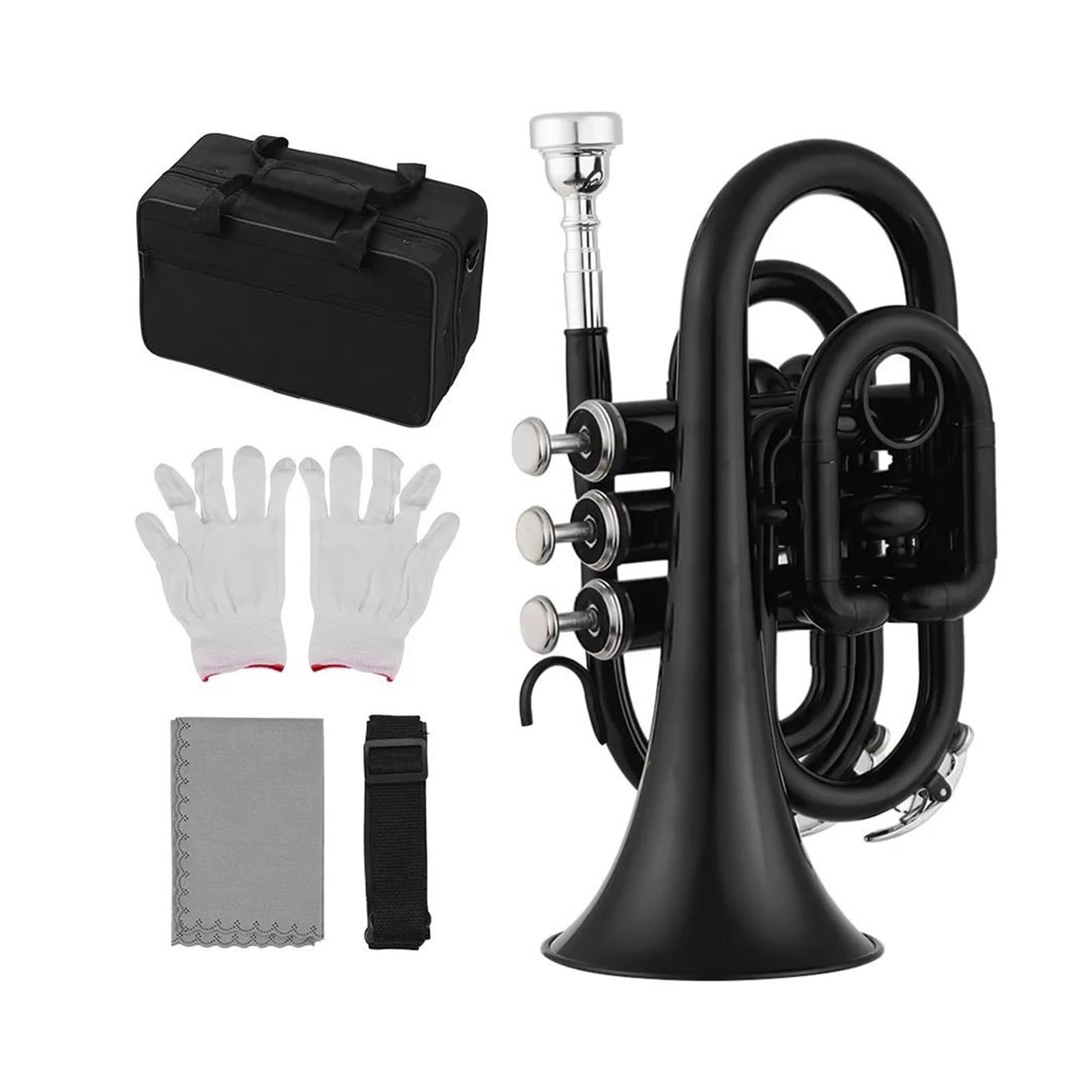 Trąbki Trąbka Kieszonkowa Bb, Płaski Instrument Dęty Z Mosiądzu Z Ustnikiem, Futerał Do Przenoszenia Akcesoriów (Color : Bk)