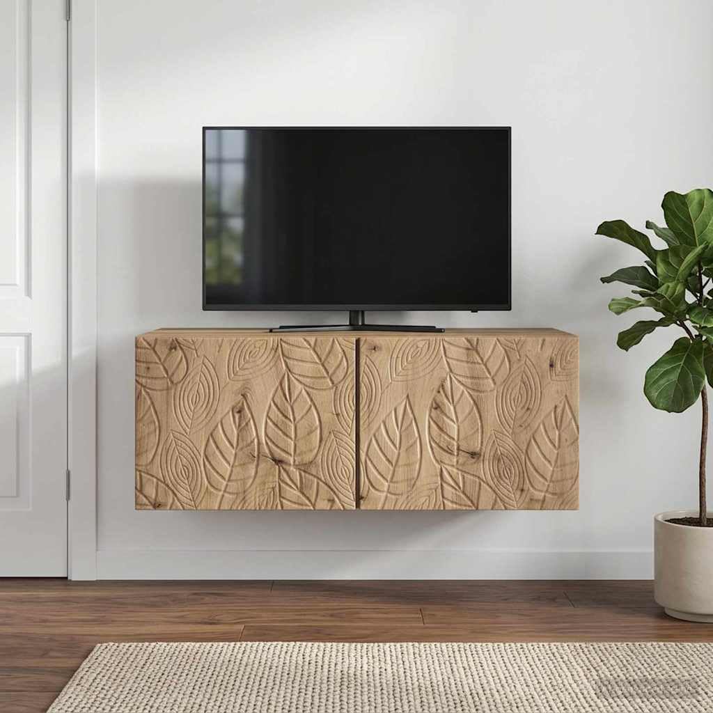 Générique Mobile TV da parete 59,5 x 31 cm in legno di ingegneria | Design vintage, porte incernierate a 90°, conservazione versatile, facile da pulire