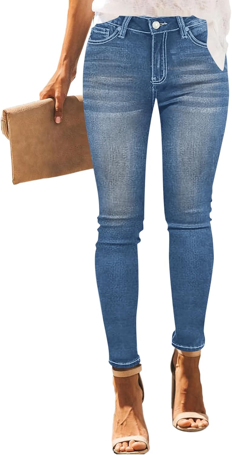 Women's Denim Pants Classic Stretch Skinny Shaping Mid Rise Work Jeans(Pack of 2)