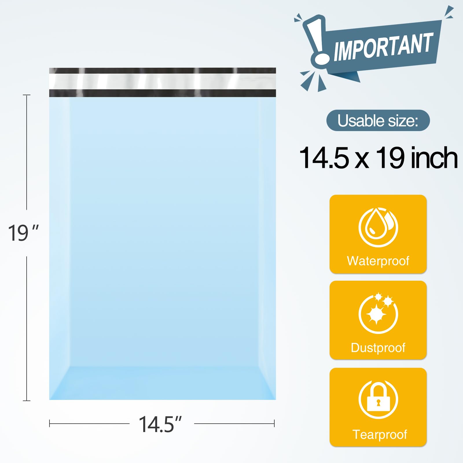 Famagic Poly Mailers 14,5 x 49 pollici 100 pezzi Sacchetti di spedizione blu chiaro Buste autosigillanti sacchetti di spedizione impermeabili e antistrappo