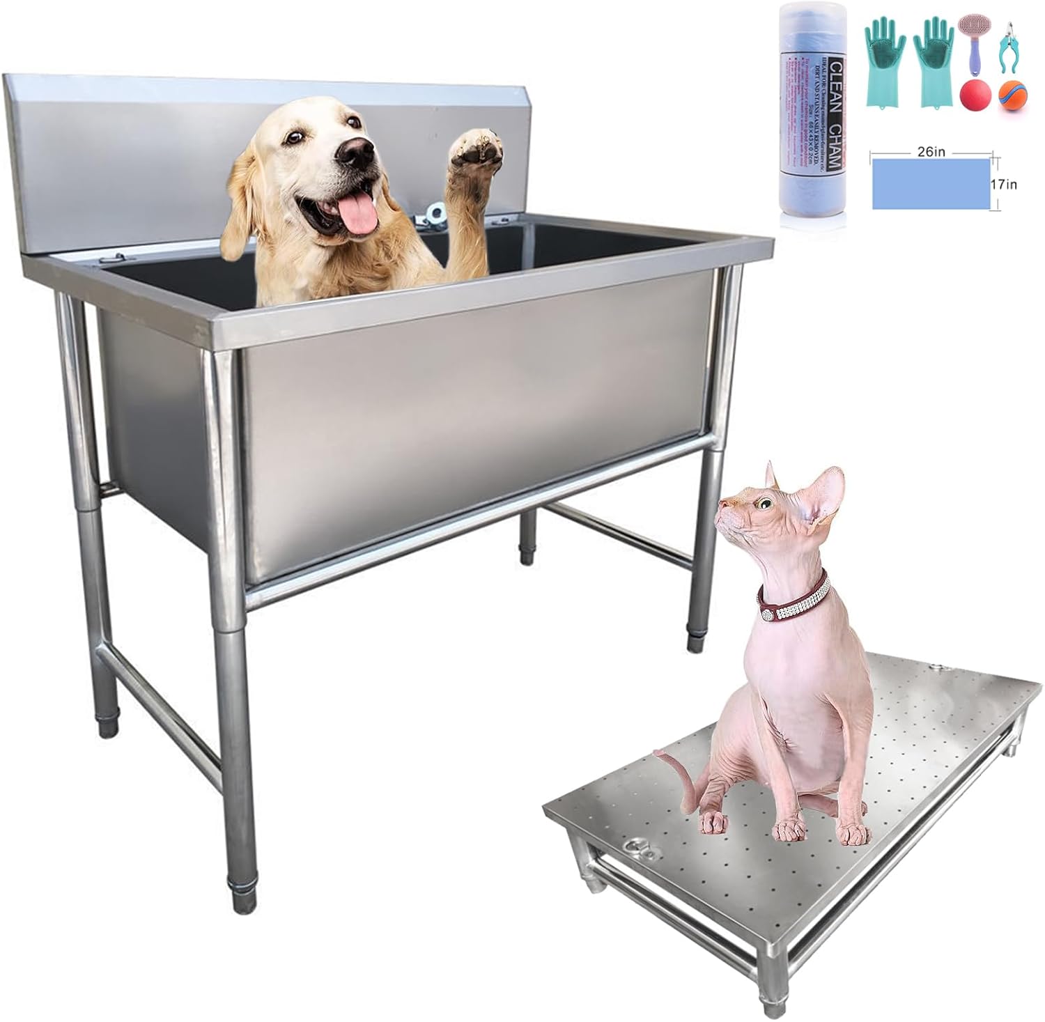 40" Dog Washing Station, Pet Dog Bathing Station for Medium & Small Dogs, Professional Stainless Steel Dog Grooming Tub W/Faucet, Bathtub for Large,Medium,Small Pet, Washing Sink for Home