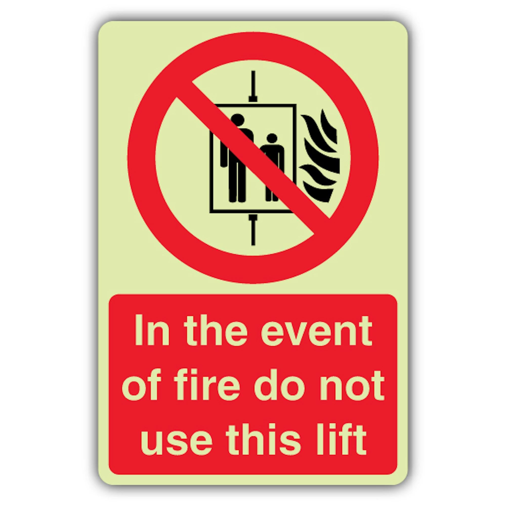 V Safety - Señal de seguridad que brilla en la oscuridad en caso de fuego, no utilices este, 400 x 600 mm, hecha de vinilo autoadhesivo de triple brillo, señalización de seguridad contra incendios