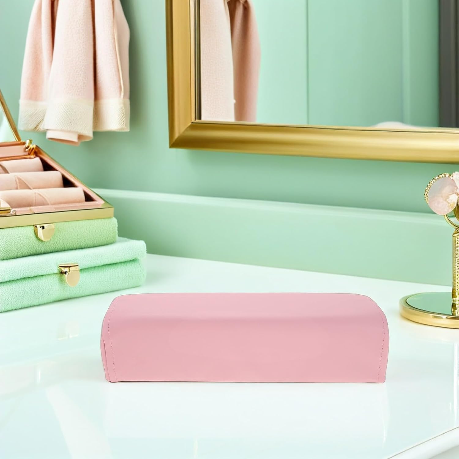 Manicure Hand Rest Pillow Nail Art Hand Cushion with Pu Leather Surface Pink Nail Arm Rest for Salon and Home Use