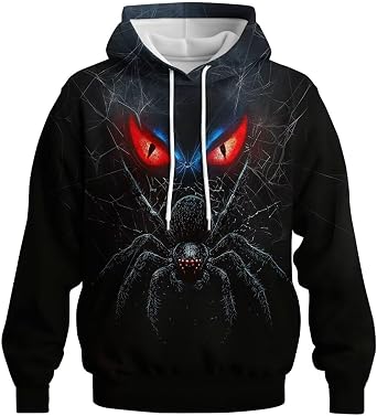 Novelty Long Sleeve Hoodie Funny Fashion Spider Print Sweatshirts