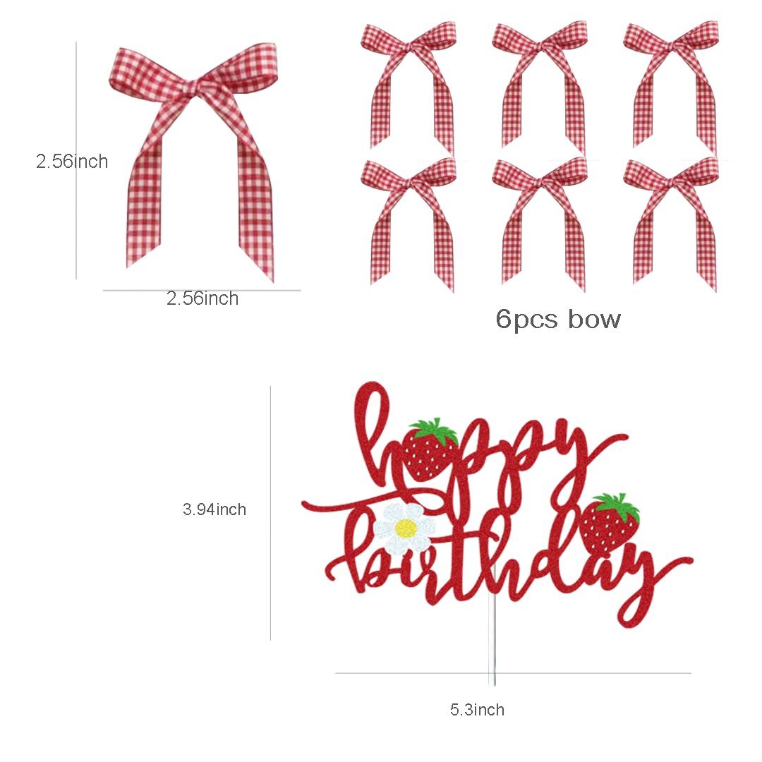 Strawberry Happy Birthday Cake Topper with Bows for Strawberry Shortcake Vintage Cake