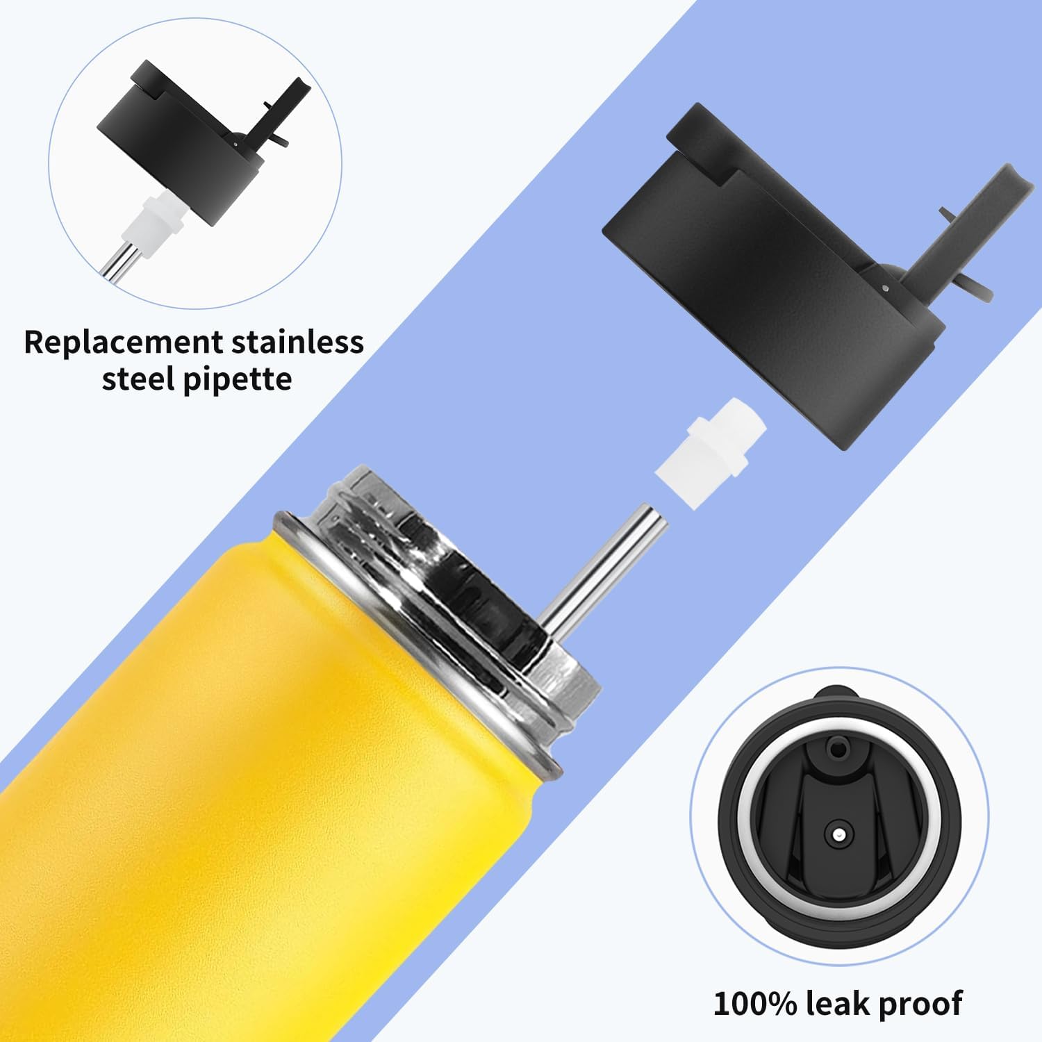 koodee Water Bottle with Straw-26 oz Stainless Steel Vacuum Insulated Water Bottle for Girls Metal Sports Flask for Adult(Yellow)