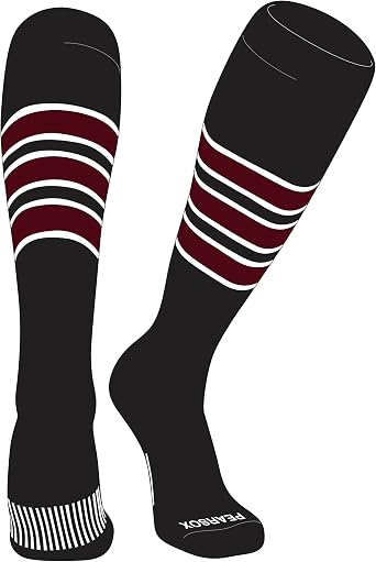 PEAR SOX Striped OTC Baseball, Softball, Football Socks C Black, White, Maroon