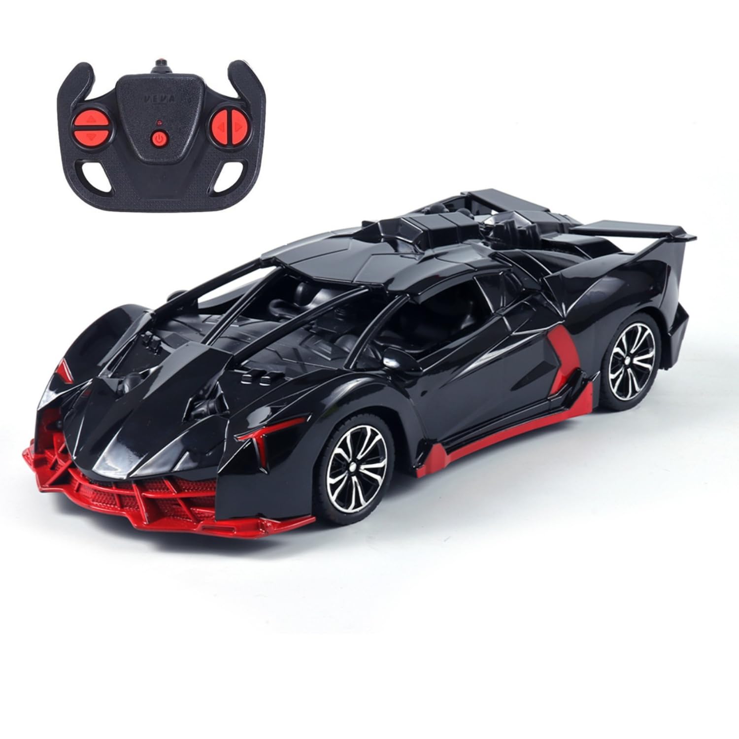 Remote Control Car for Kids |Rechargeable High Speed RC Car with Lithium Battery |Type-C Charging |LED Headlights |Black with Red-image-44