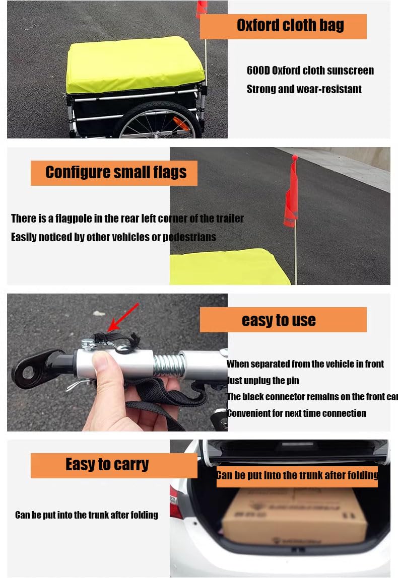 Remorque de vélo pour le camping et les aventures tout-terrain, design pliable pour un rangement et un transport faciles, compatible avec les vélos électriques