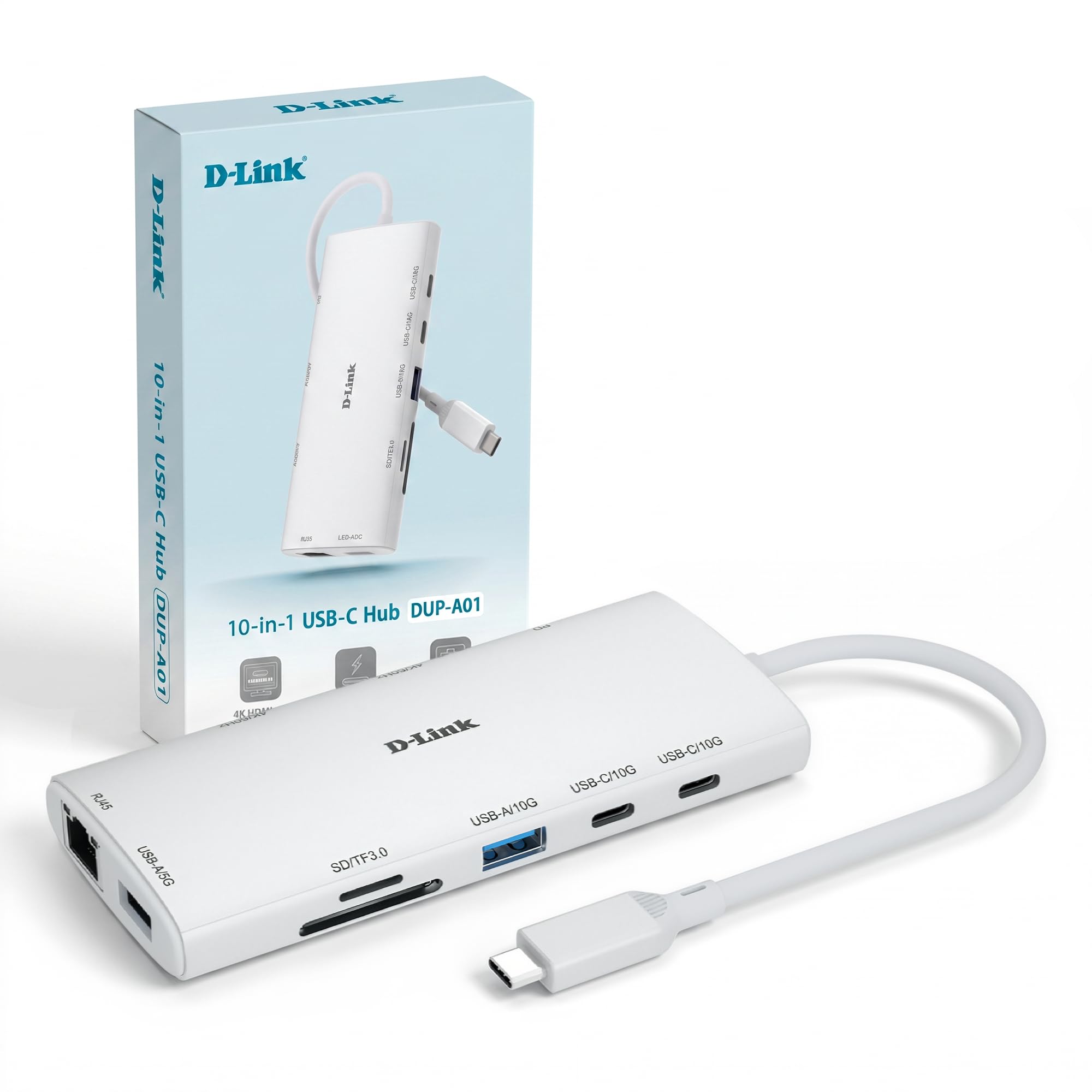 D-Link DUP-A01 Hub USB-C 10-in-1, 2x HDMI 4K@60Hz, USB 3.1/3.0, Power Delivery 100W, Lettori SD/microSD, Ethernet Gigabit – Docking Station per MacBook, PC Windows, Android