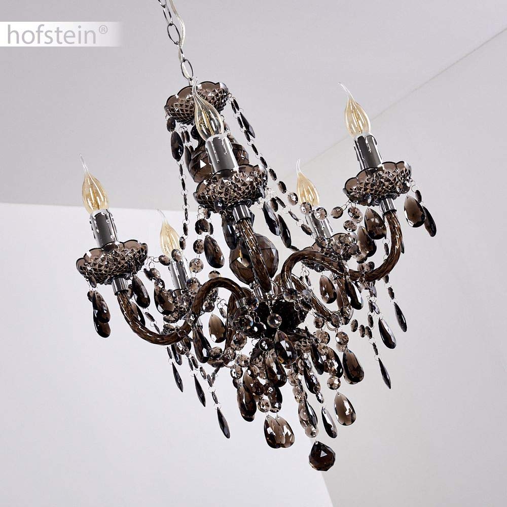 Kronleuchter Delhi aus Metall in Schwarz, Hängelampe 5-flammig, 5 x E14, klassische Pendelleuchte mit Zierkristallen, Vintage/Retro Design, ohne Leuchtmittel,