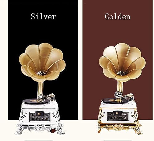 Miniatura 2 de Tocadiscos Retro, gramófono con altavoces inalámbricos, para decoración de oficinahogar, grabadora Dorada, Dorada (Oro uno)