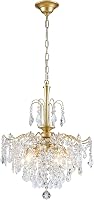 Uiimeces Modern Gold Crystal Chandelier 6 Lights - Hanging Fixture for Dining Room, Living Room, Kitchen, Bedroom, Hallway