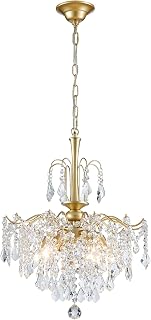 Uiimeces Modern Gold Crystal Chandelier 6 Lights - Hanging Fixture for Dining Room, Living Room, Kitchen, Bedroom, Hallway