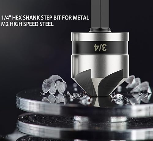 Miniatura 4 de Juego de brocas avellanadas para metal de 5 piezas  Brocas avellanadas de cobalto M2, 5 flautas de 82 grados, vástago hexagonal de 14 de pulgada,