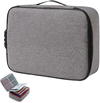 Large Capacity Document Lock Box Case with Combination Lock, Portable File Organizer Bag for Home, Office, Travel, Oxford Cloth