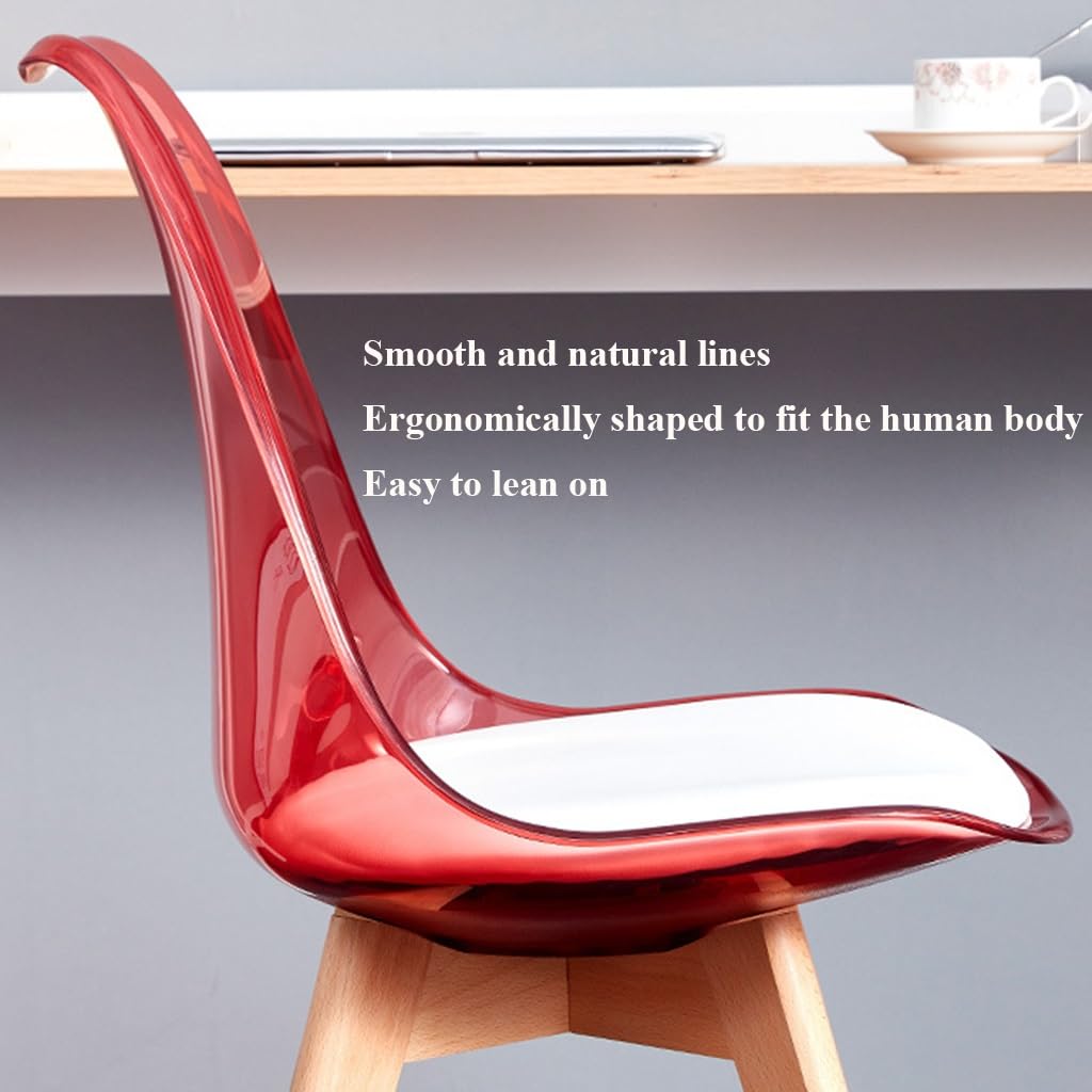 Lot de 2 chaises à dossier moyen transparent avec pieds en bois en acrylique transparent pour la maison, le bureau, le salon, design ergonomique (vert, 43 x 43 x 81 cm)