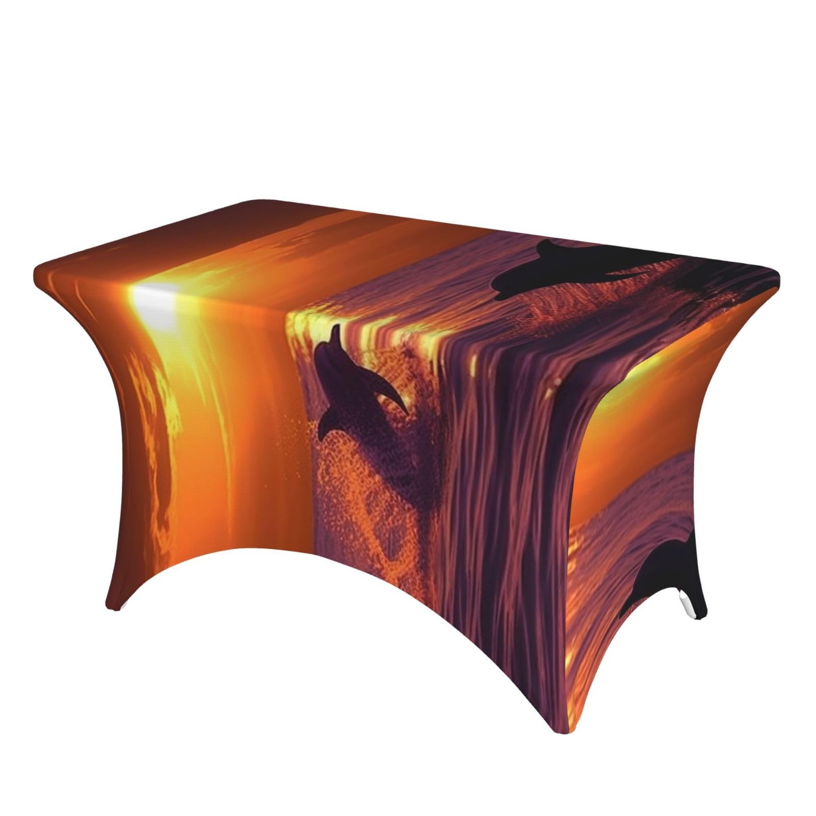LKTPSKQRY 4ft Spandex Table Cloth For Rectangle Tables, Wrinkle Resistant Stretch Tablecloths Protector Sunset Dolphins Washable Patio Table Cover For Wedding, Party, Banquet, Picnic