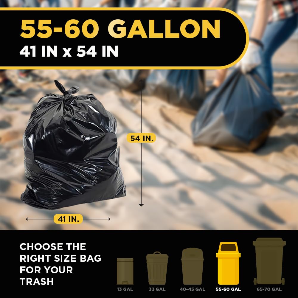 Aluf Plastics 55-60 Gallon Trash Bags Source Reduction Series Value High Density 22 Micron (equiv) Intended for Home, Office, Bathroom, Paper, Styrofoam (Pack of 150)