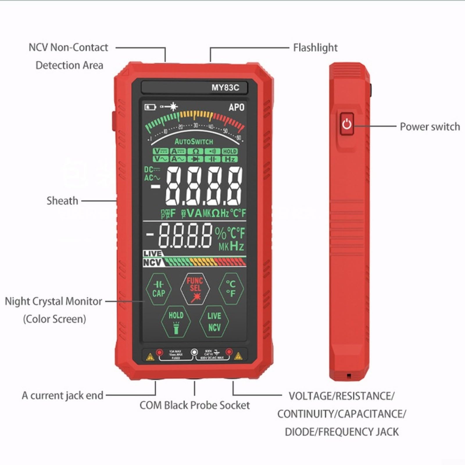Multimetro digitale intelligente, 6000 conteggi VA Touchscreen Auto-Range Tester con NCV Live Wire Detection Torcia Tipo-C ricaricabile (2 pezzi)