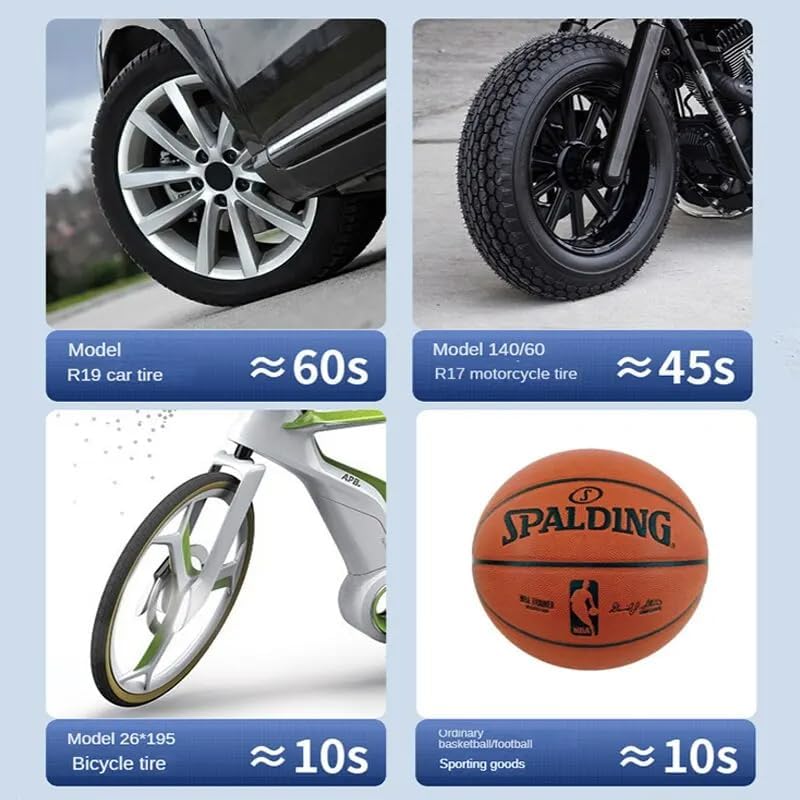 Miniatura 6 de Inflador de neumáticos, compresor de aire portátil, potente inflador de neumáticos 150PSI inflado más rápido, bomba de aire eléctrica con pantalla