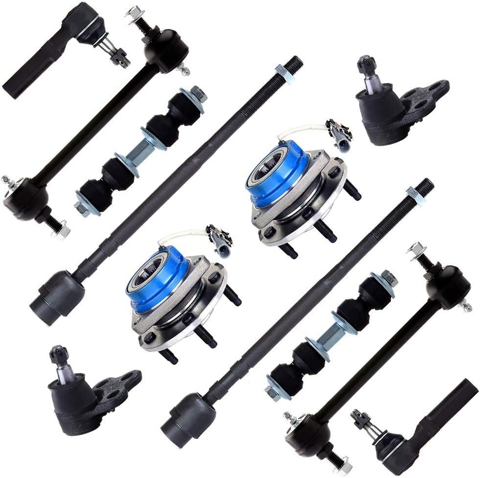 SCITOO 12pcs Suspension Kit Wheel Hub and Bearing Inner Outer Tie Rod End Front Rear Sway Bar Link Lower Ball Joint Fit 2000-2013 For Chevy Impala 2000-2007 For Chevy Monte Carlo