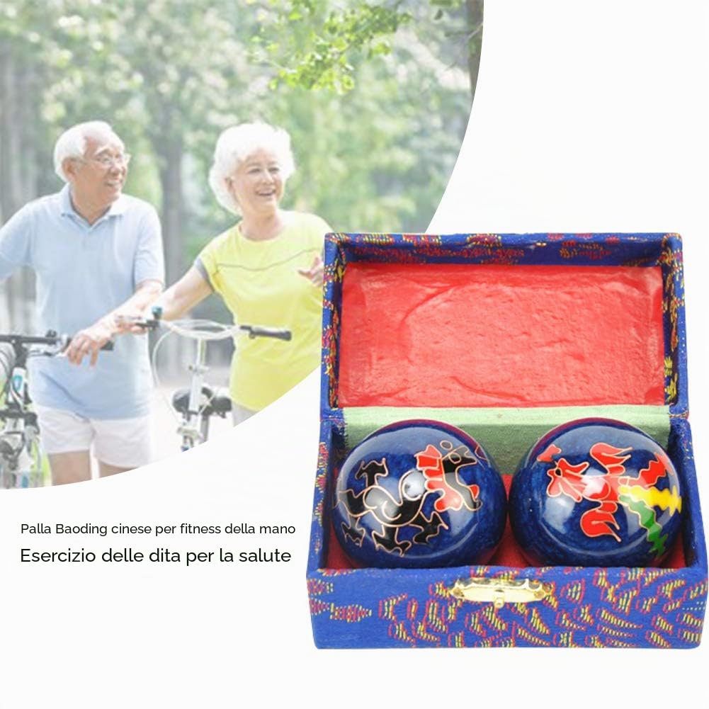 Kisbeibi Palline da baoding, 4,45 cm, cinesi Baoding con scatola, Feng Shui Tai Chi, Dragon and Phoenix Baoding, palline per la salute delle dita, meditazione, relax