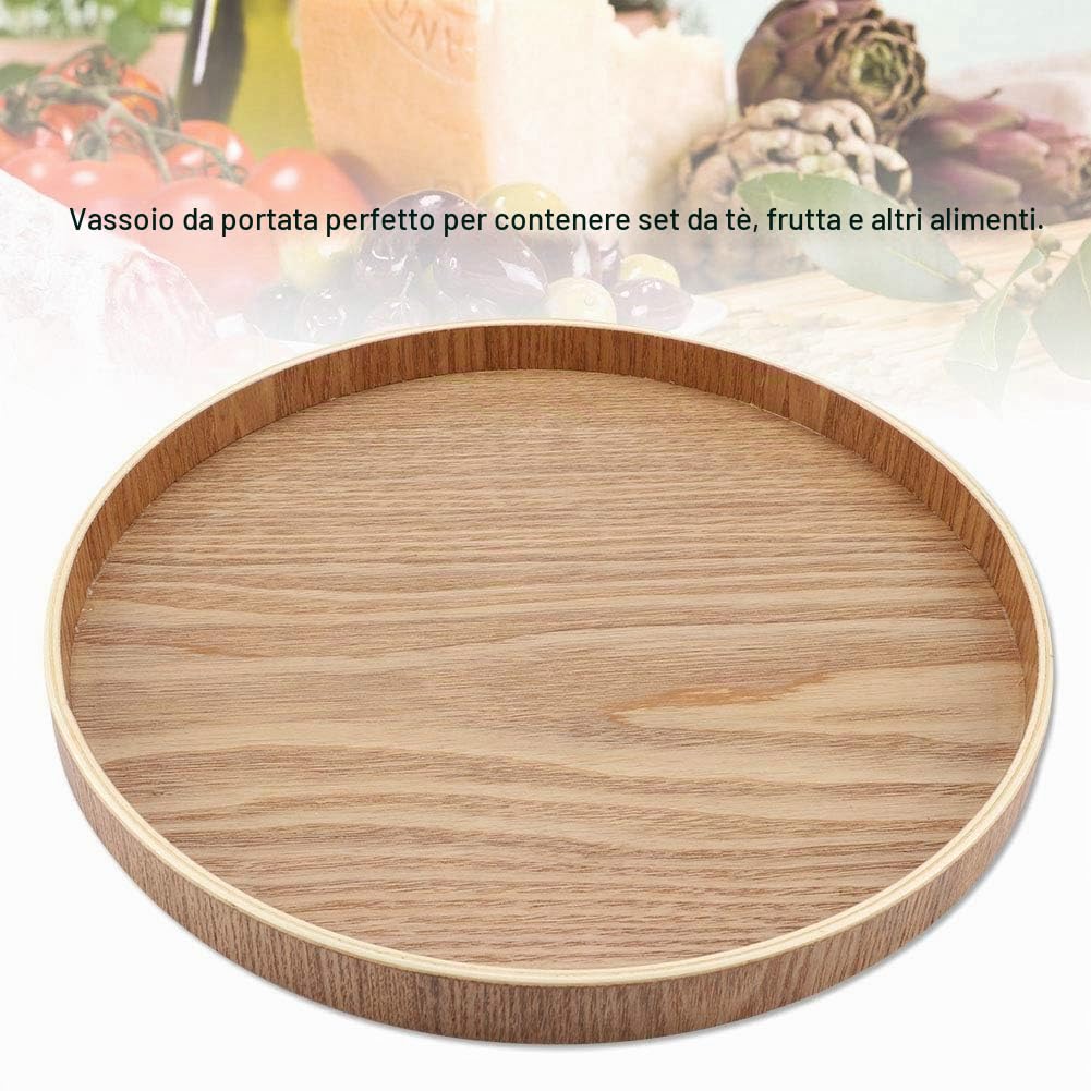 Vassoio in legno, per alimenti, rotondo, in legno, per servizio da tè, frutta dolce