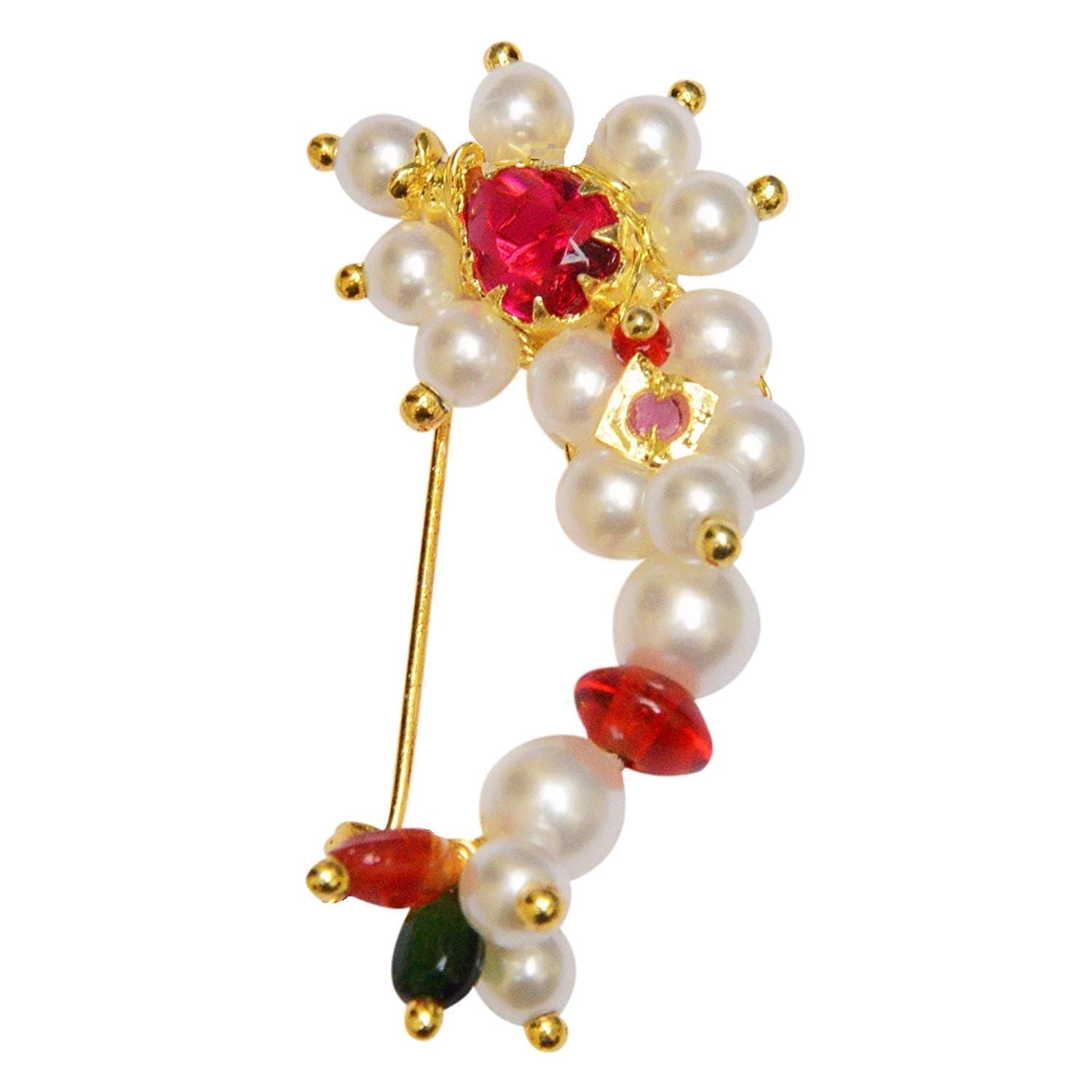 Aurangabadkar Saraf Moti Marathi Nath Maharashtrian Style Nose Ring Cream White Colour, No Piercing Required