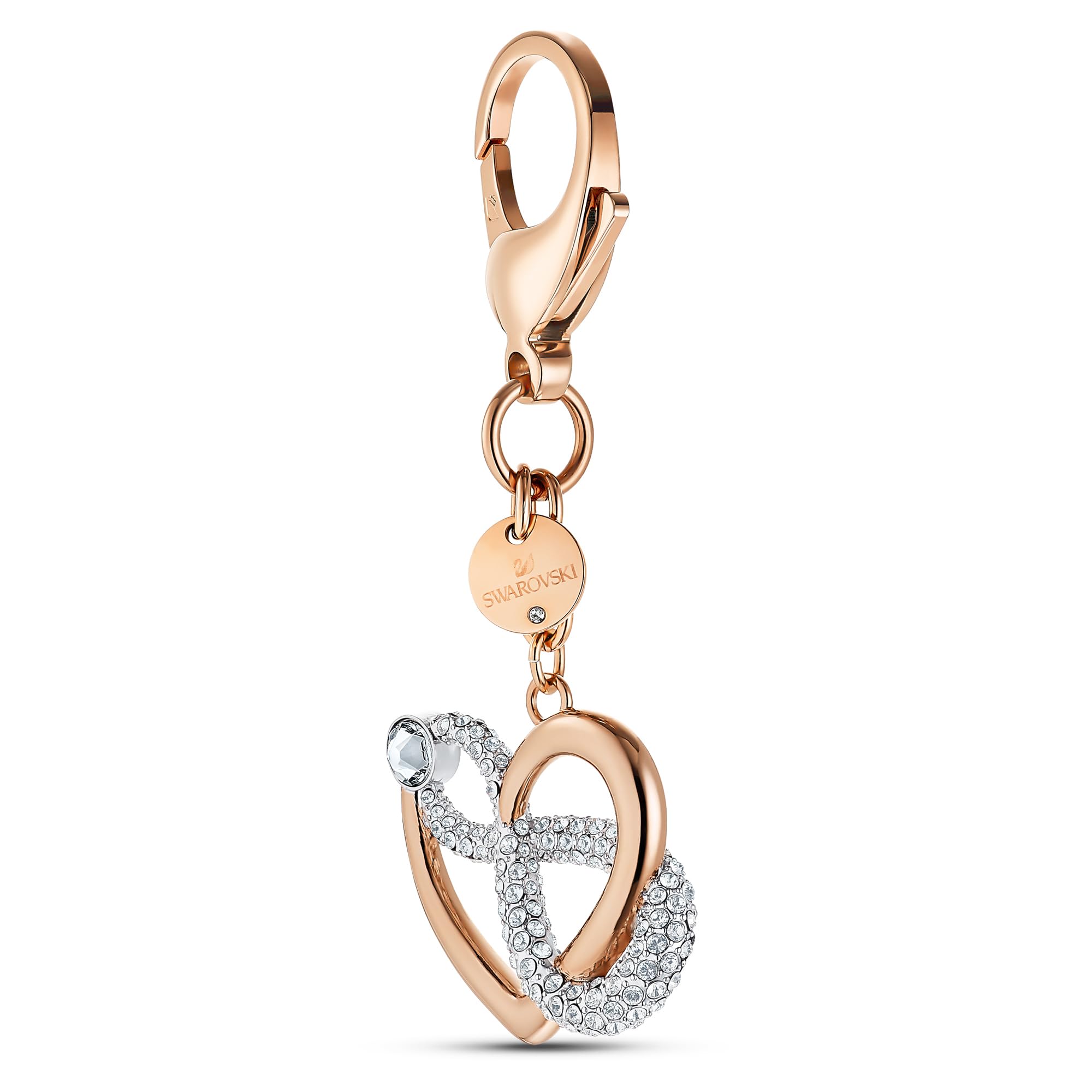 Swarovski Infinite Handtaschen-Charm Unendlichzeichen und Herz aus Kristalle, Metallmix, Farbe: Weiß, Größe: 10 x 3.5 x 1 cm, 5530885