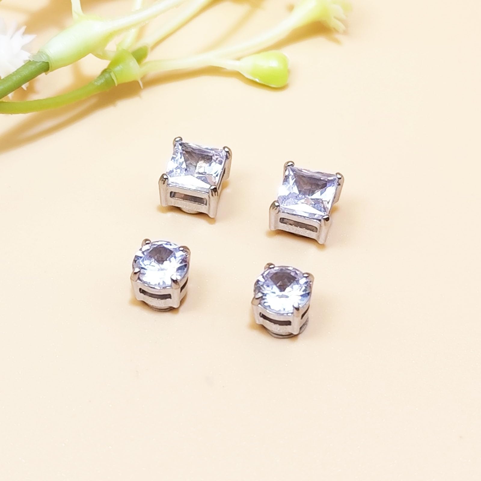 Magnetic Earring Studs Stainless Steel Fake Earring Non Piercing for Women Men Clips On Earrings Silver Black — view 4