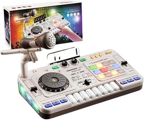 Nozuma 電動音楽ミキサーおもちゃ DJ ターンテーブル付き ポータブルデスクトップキーボード マイク演奏シミュレーション 多機能キーボードミキサー デジタルオーディオ 大人子供両用楽器おもちゃ (ブラック・Bluetooth モデル)