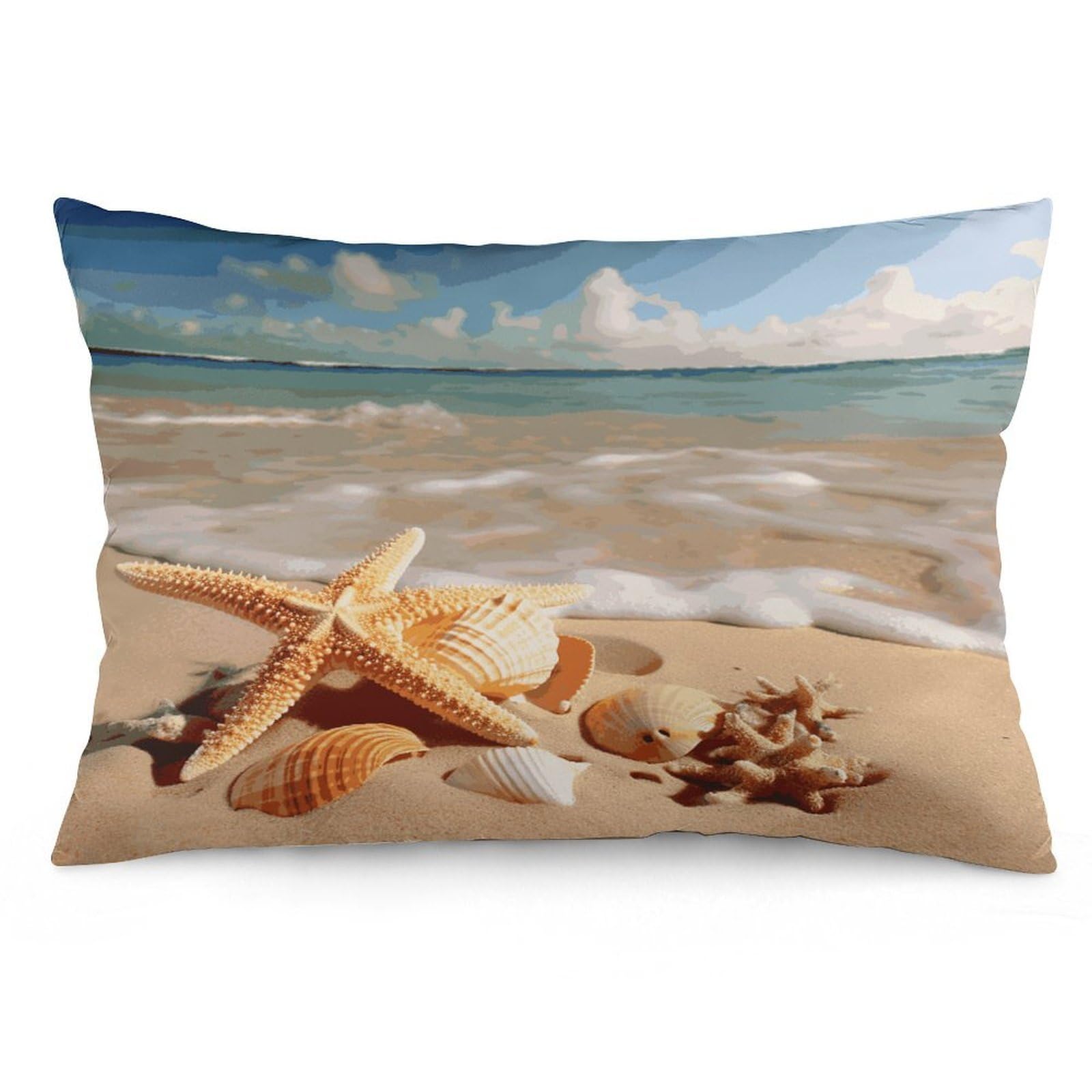 Seashells Starfish on Beach Throw Pillow Covers with Silent Zipper Polyester Pillow Protectors Removable Pillow Cases Soft Pillowcase Cozy Pillow Sham Cushion Cover for Sofa Car Bed 20"x30"