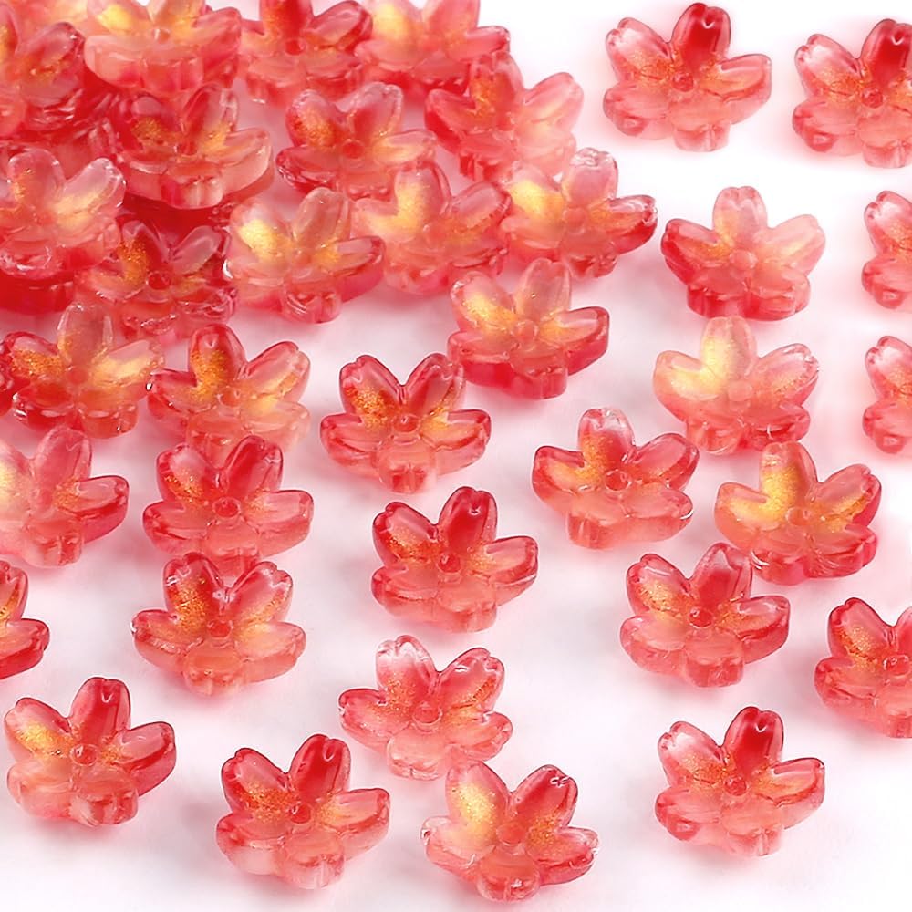 50pcs Flower Beads - 0.4in Cherry Blossom Glass Beads Caps - Reddish-Gold Floral Beads Charms Loose Crystal Spacer Beads for Jewelry Making - Bracelet, Earring, Necklace Craft with Hole - Image 5