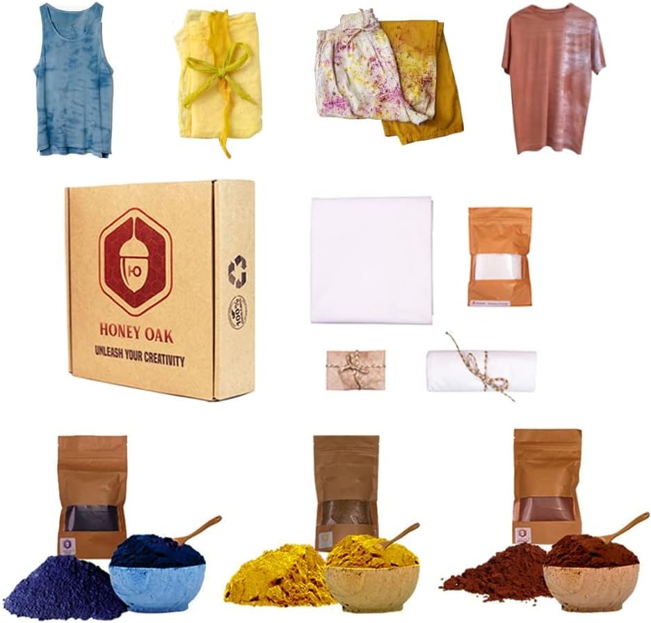 Fabric Tie Dye Kit 3 Colors Natural Squeeze Powder Indigo Sunflower Yellow Turkey Red Perfect Garment Dyeing Painting Party Supplies DIY Art Craft Set for Kids and Adults