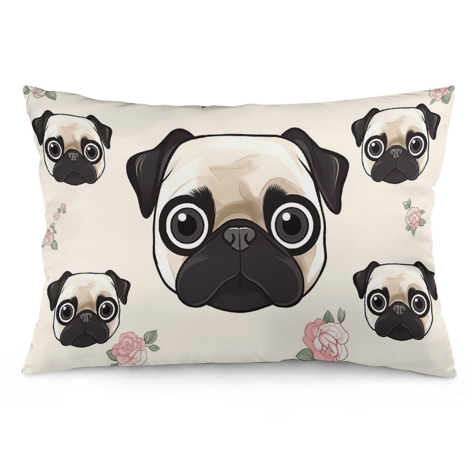 NONHAI 2 Pack Pillow Cases for Hair and Skin, Soft Breathable Pillow Case Covers with Hidden Zipper, Line Pug Pillowcase 12 "x20 Pillow Covers for Sleeping Gift